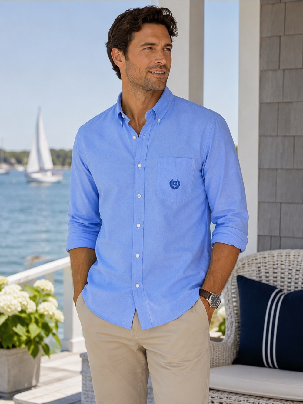 Chaps Men’s Light Blue Button-Down Oxford Shirt with Pocket Logo